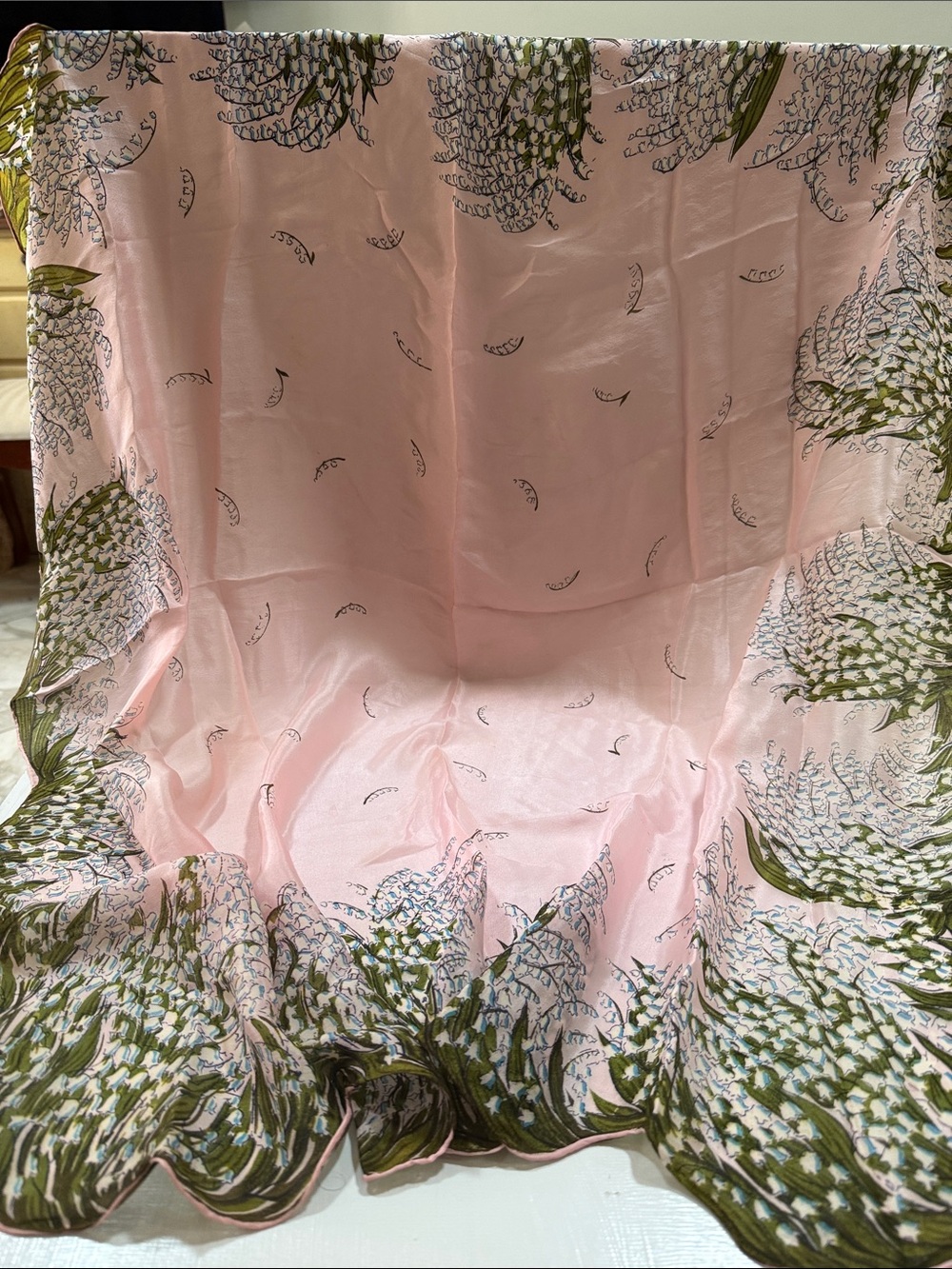 Carol Stanley Pink Botanical Print Silk Scarf made in Japan VINTAGE - Picture 7 of 16